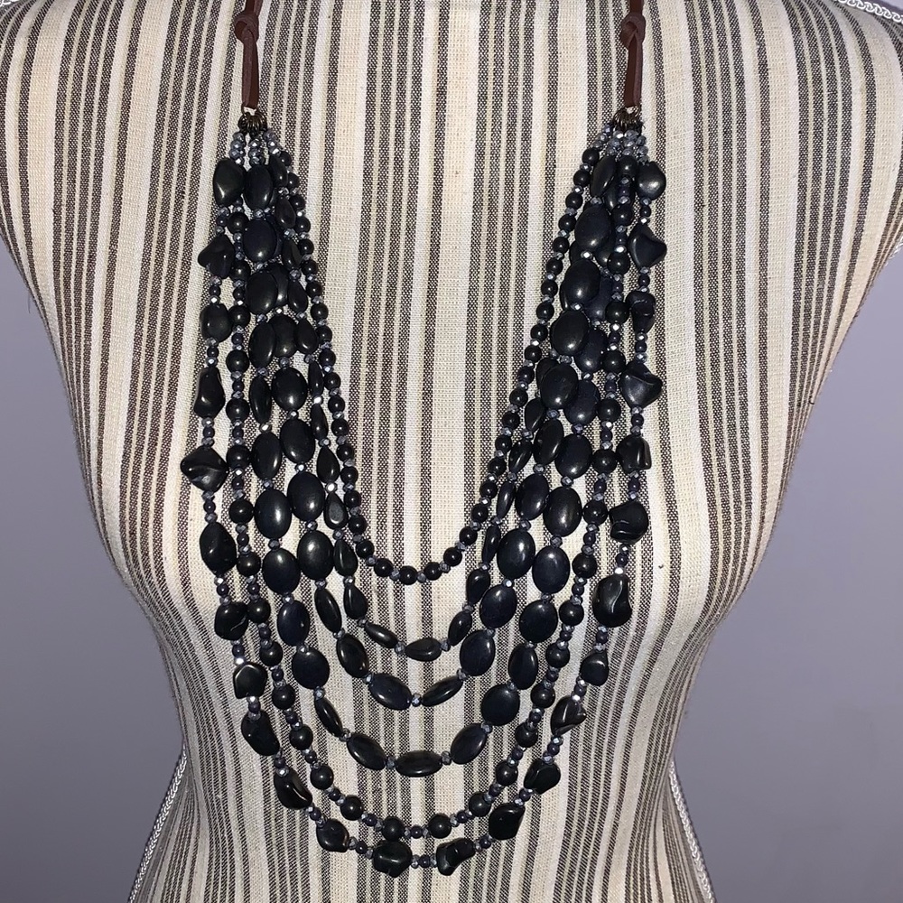 Multi-Layer Black & Silver Beaded Necklace - image 4